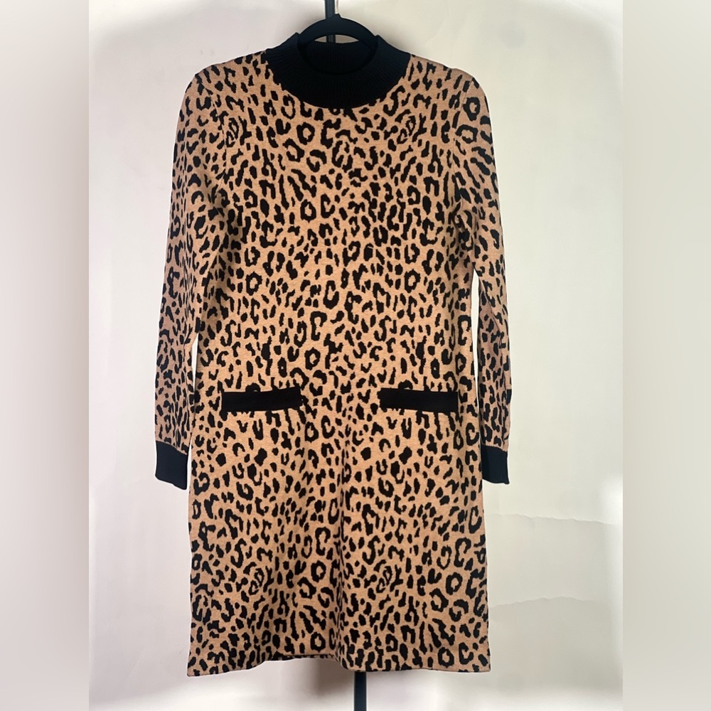 New JCrew Mockneck sweater-dress in leopard - Picture 4 of 6